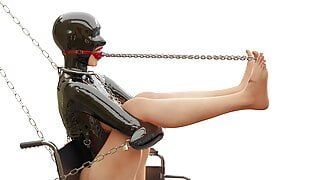 Esclave aux yeux bandés dans un fauteuil roulant - animation BDSM hardcore