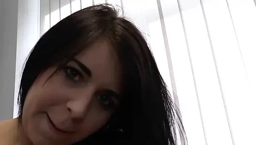 Hottie moans in pleasure as lover drills her shaved pussy with his huge cock