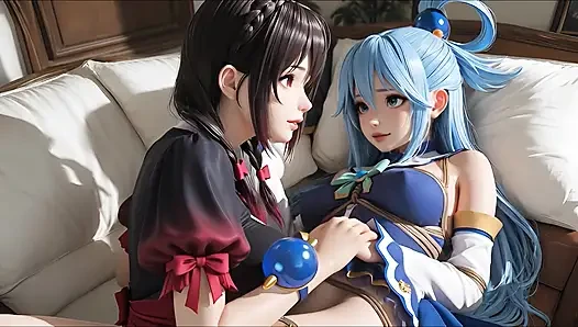 SFW Aqua und yunyun Von konosuba weiche show, berühren und küssen lesben