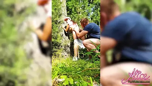 Wife Doggy Fucking and Deep Sucking in Forest - Cum Inside