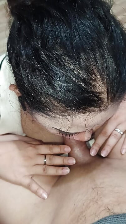 When She’s Feeling Playful. Big Tits Wife Giving a Soft Blow Job to Heat Up