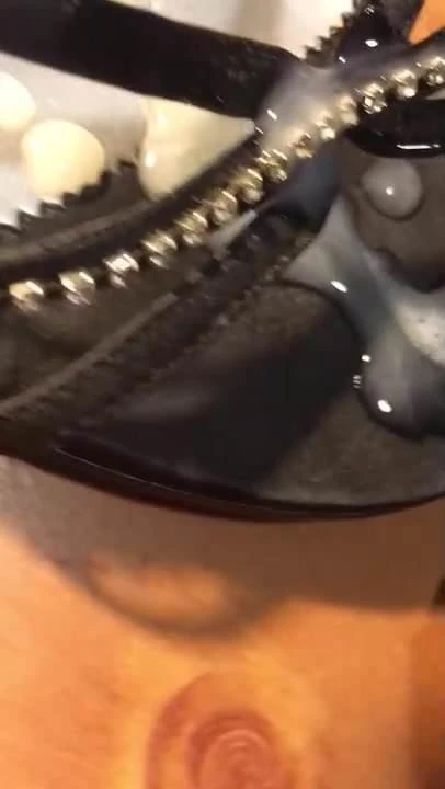 Wifes sexy strappy heels get a thick load of cum