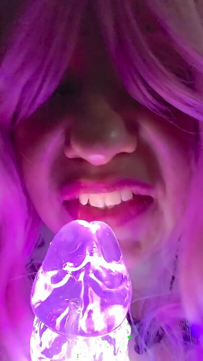 Sucking on my Lighted Dildo