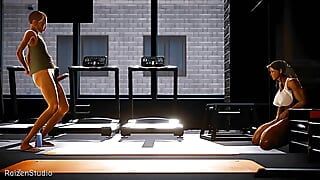 Masturbacja Chun Li w siłowni musi towarzyszyć stary zboczony kutas, przez RaizenStudio 3d Hentai Animation Scene.