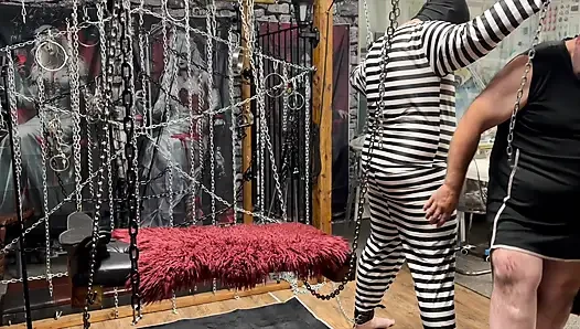 Part 1:- Lanista Bear & Domina Satana takes Well-Hung in the dungeon for the first time.