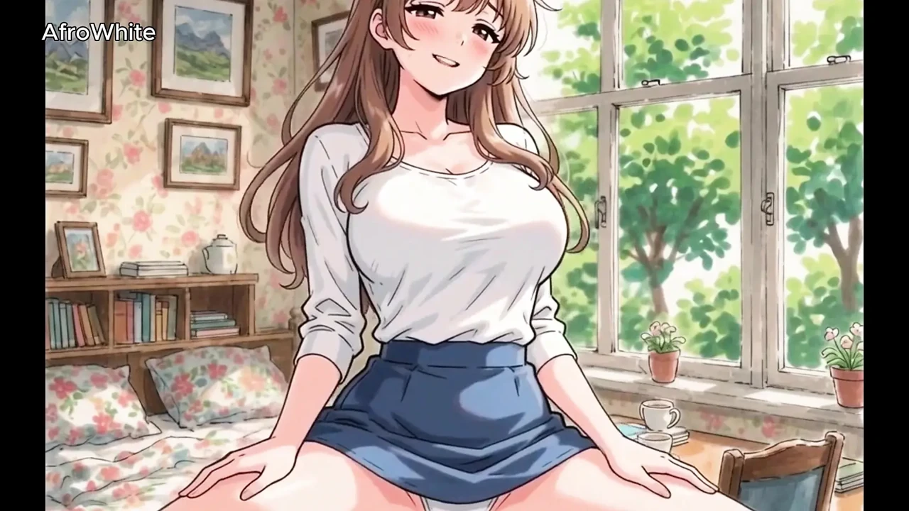 AI generated Hentai animated anime cartoon of a honey big boobs slim british curvy student  fucking her crush raw, no condom