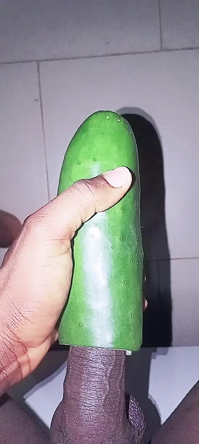Black dick fuck a cucumber cum