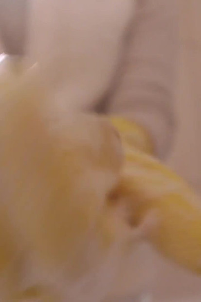 My Stepsister in Yellow Dishwashing Gloves Takes a Bath with a Dildo and Lots of White Foam and Soap