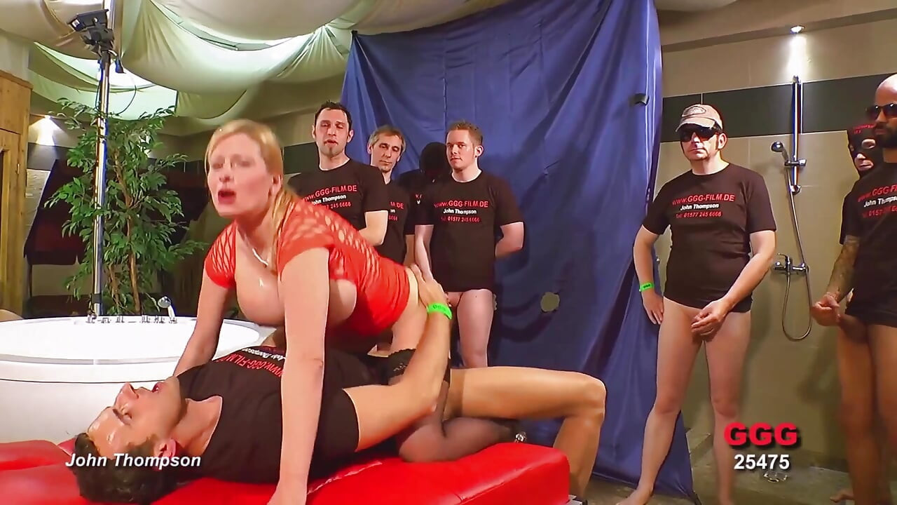 Slutty Blonde and Brunette Get Covered in Cum During Intense Ggg Bukkake