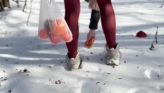 Karda külotsuz meyve topluyorum