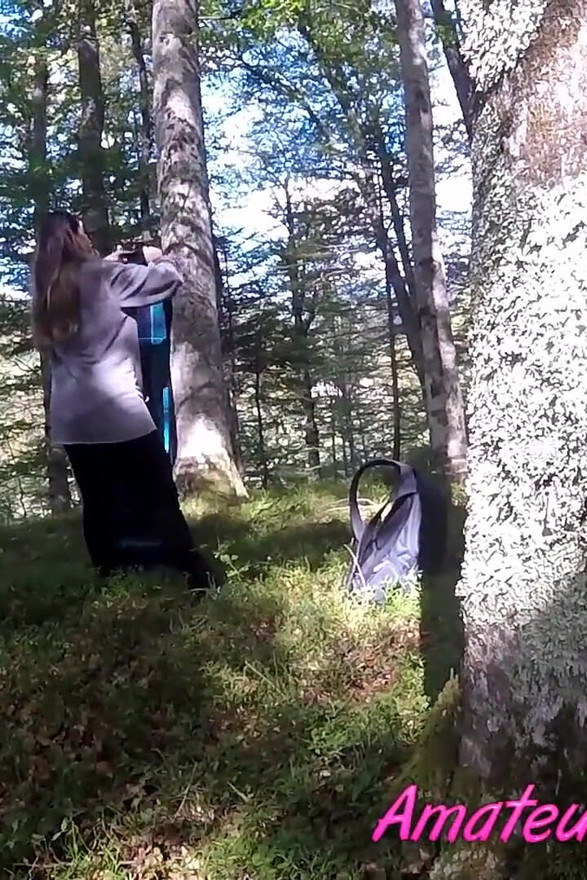Mature man watches girl masturbate in the forest
