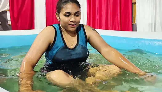 girl hot pool bath and boy watching