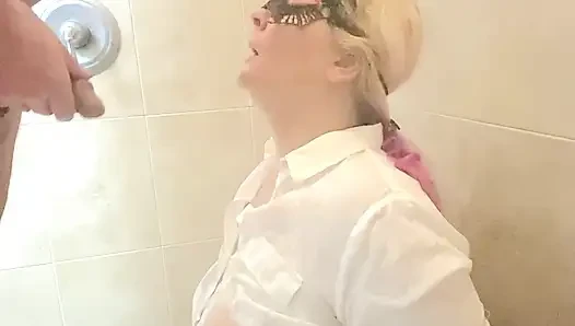 Sexy submissive pissed on
