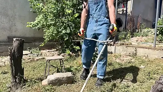 A well-endowed gardener fucks a guy hard in the garden and cums several times