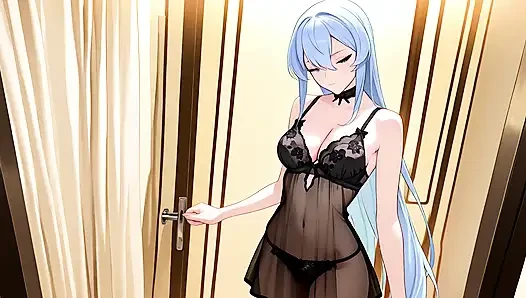 Esdeath datang untuk membeli pakaian dalam seksi baru dan bersenang-senang dengan dildo merah muda. Esdeath Hentai Cosplay