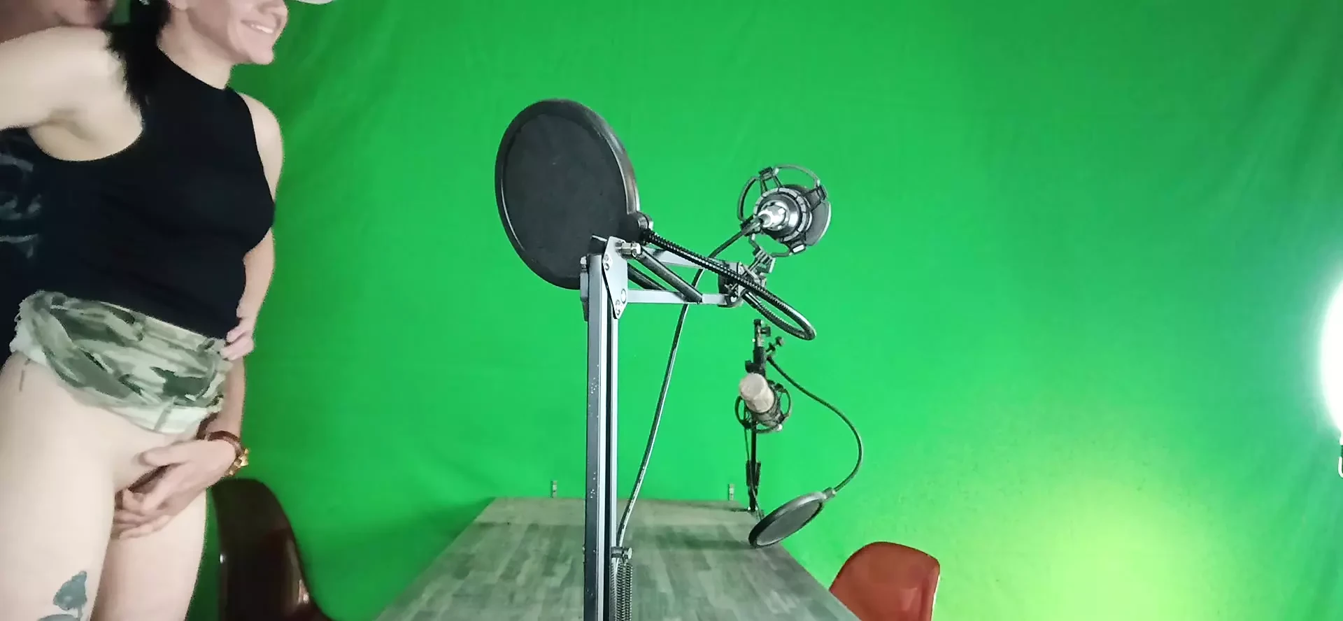 Having some fun in front of the green  Screen