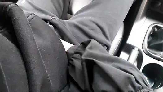 Hot milf teases a taxi driver in the car, in public, with her sexy legs in stockings