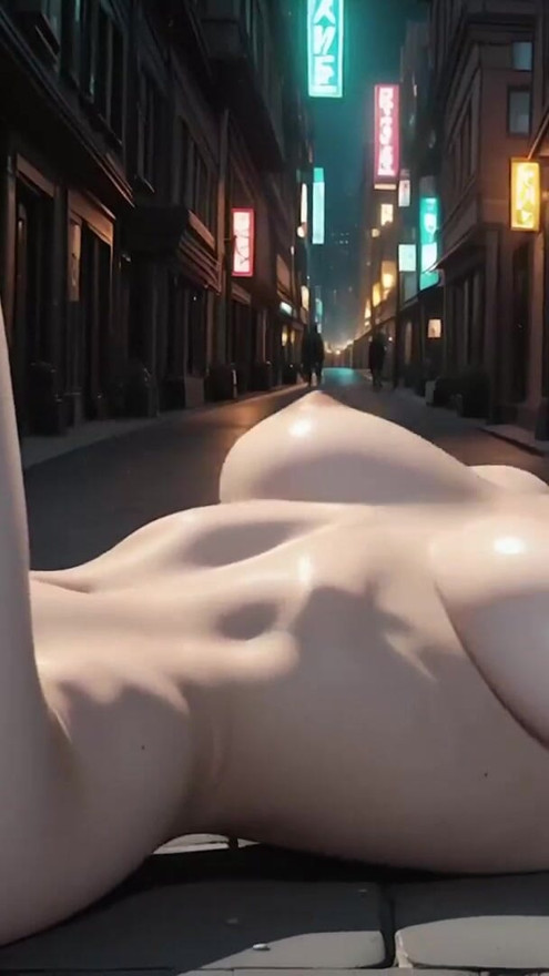 Rebel redhead rides you hard in public alley until every drop of cum soaks her big tits (AI) | Clip 1
