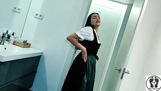 Ruined Foamy Dirndl Wet and Messy in the Shower
