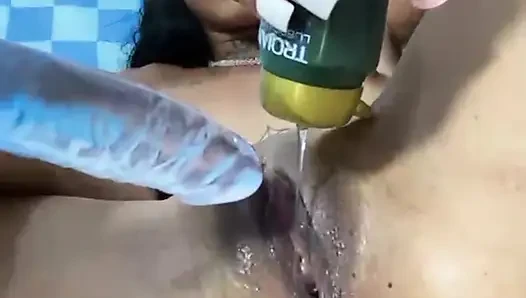 Hot Dominican woman masturbates with anal happy ending