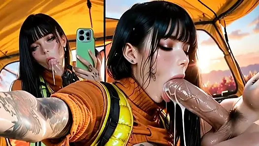 Hentai Big Trans Woman - Sloppy Blowjob and Dirty Anal with Her Guide on the Mountain