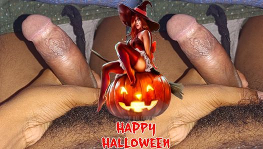 Horny boy masterbating in Halloween 🎃