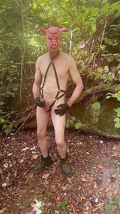 Man buiten in bos met mooie erectie