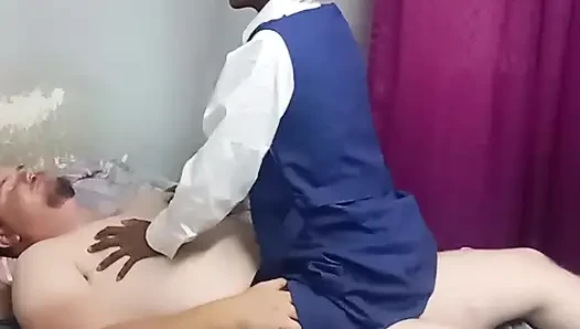 Student sucks my white cock & ride step daddies cock