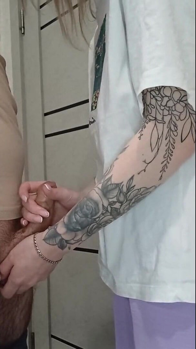 Stunning moment from "Stepmom's girlfriend jerks off young guy's dick at a family party"