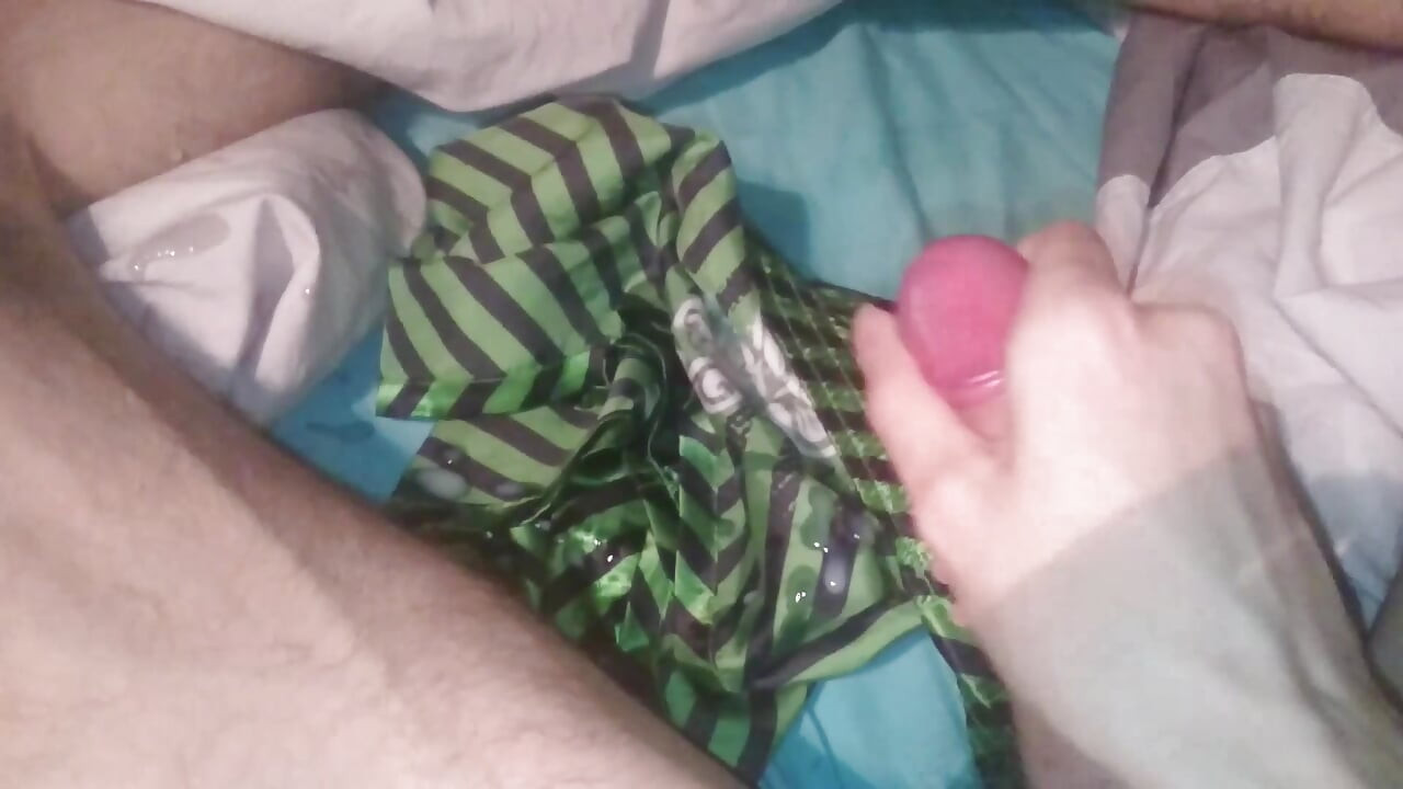 Sweet teen cock messy cum ropes on silk underwear, counting shots for fun