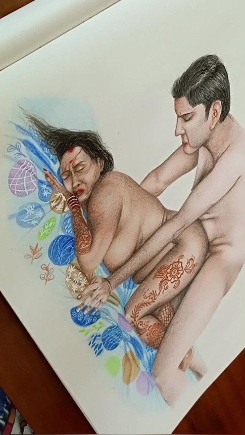 Erotic Art Or Drawing of A Hot Desi Indian Milf Woman getting Ass Fucked Brutally by her Young Husband