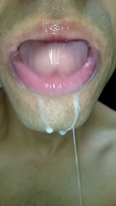 mouth milk, long tongue, sloopy, hard, kiss, tongue, playing with your cum, submissive, throat | Clip 1