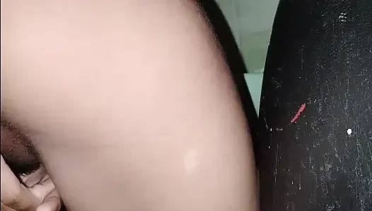 Hidden in the bathroom she masturbates