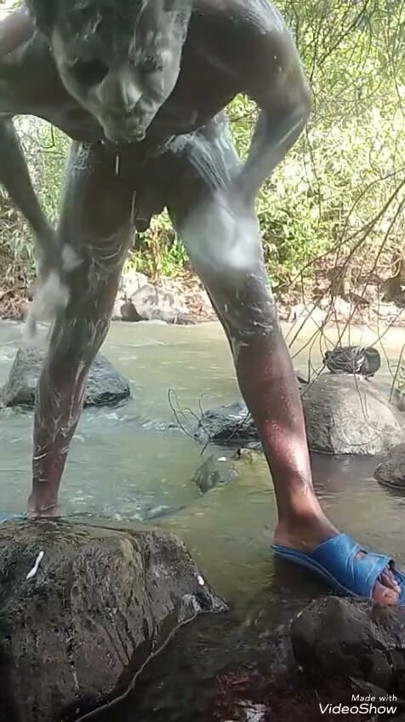 Soapy masturbation big black dick Cumming outside part 1 | Clip 2
