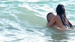 Getting her tits out on a nudist beach always turns on her big cock boyfriend
