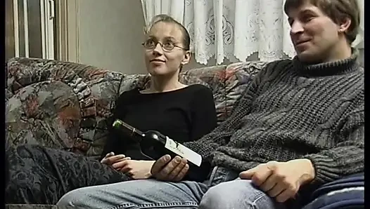 Cute hottie with small tits fucking on the couch
