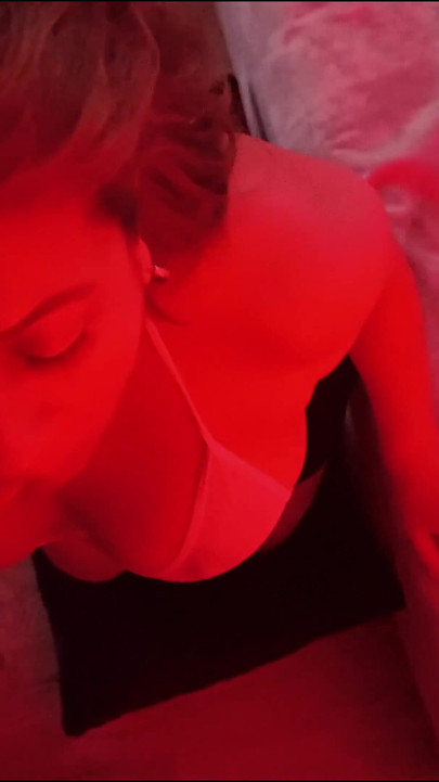 Horny Latina MILF in Red Light Spits on Cock, Sucks Balls, Gives Handjob and Facial Cumshot