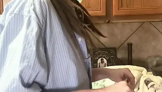 smoking in the kitchen turns into masturbating in the kitchen