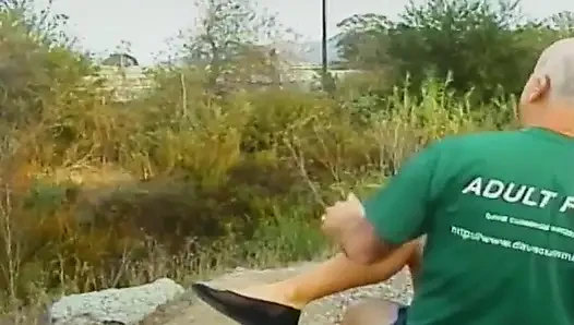 Horny old man nails blonde MILF in a picnic site