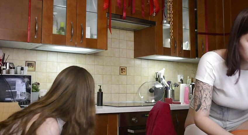 threesome, hardcore and wet vaginas from which sperm drips - Lesbian sweets