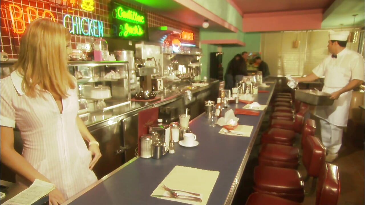 Blonde gets fucked on diner table