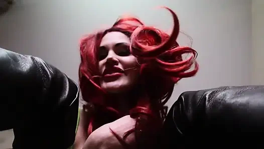 Redhead Italian mistress in black boots humiliates you