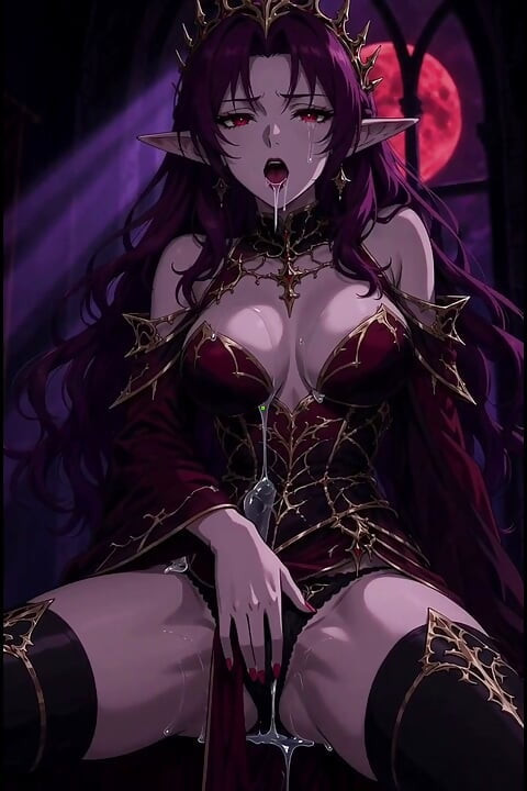 3d anime vampire queen masturbating in the light of the blood moon