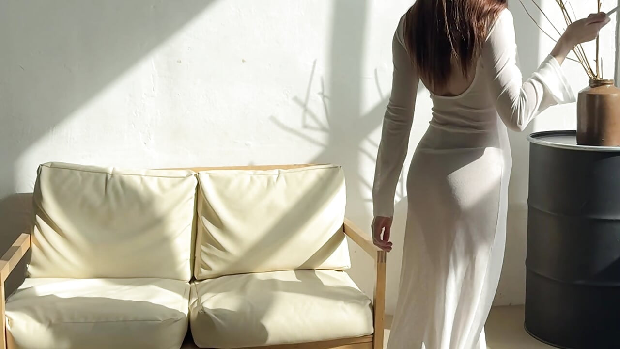 Sexy señora de la limpieza vestido transparente