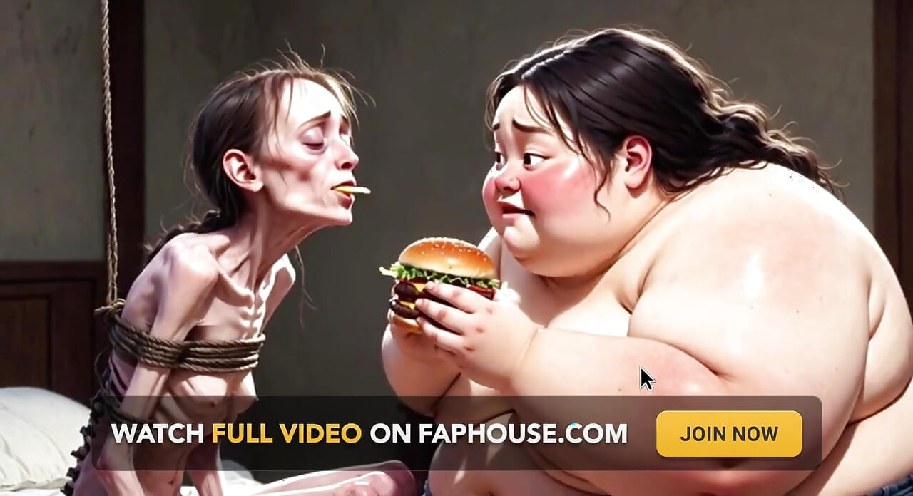 痩せた女の子が巨大な太った女性に食べられる - コントラストフィーディングフェチ