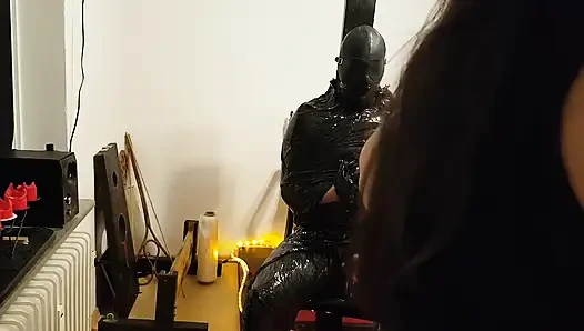 Foil Bondage Slave Part 2 - Cling Film Mummified and Edged to Madness