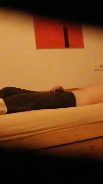 Captivating moment from "Guest room nannycam catches full big dick jerk session"