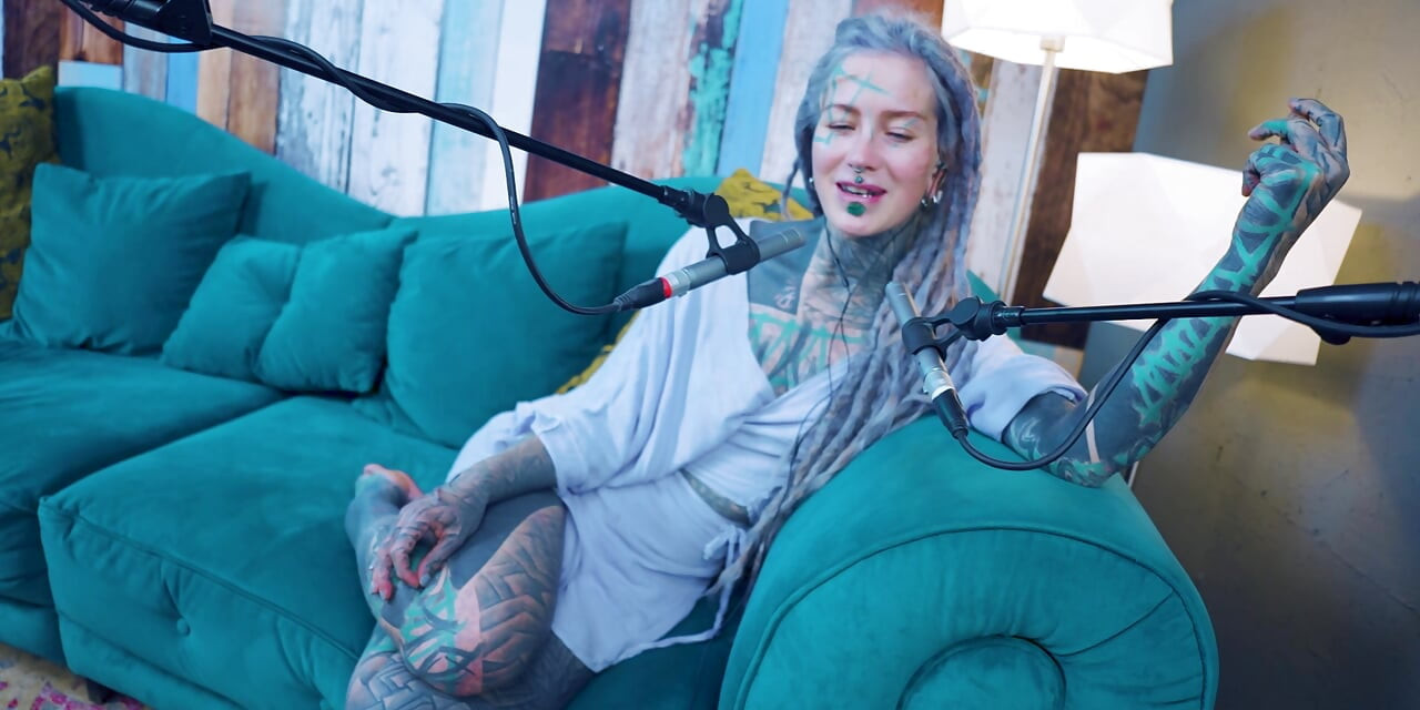I talk about M - Music - ASMR podcast SFW talking goth skinny girl dreadlocks tattoo model inked girl