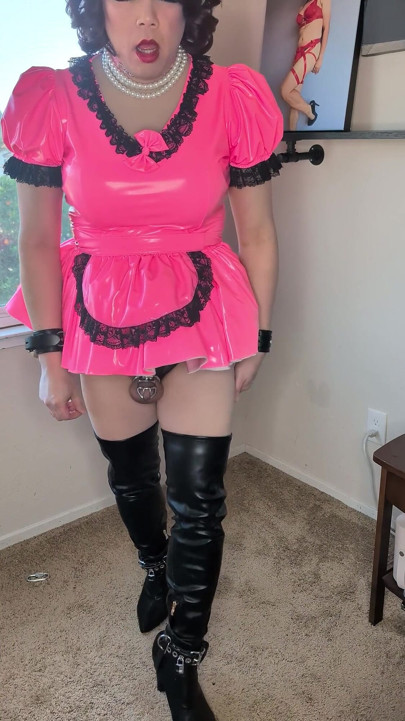Sissy Maid Playing with Herself with Bondage, Huge Dildos, and Chastity