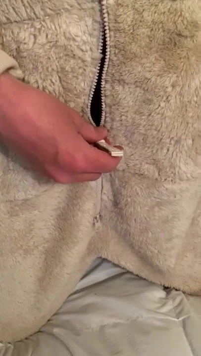 Cumming with my new onepiece and super soft pink hoodie